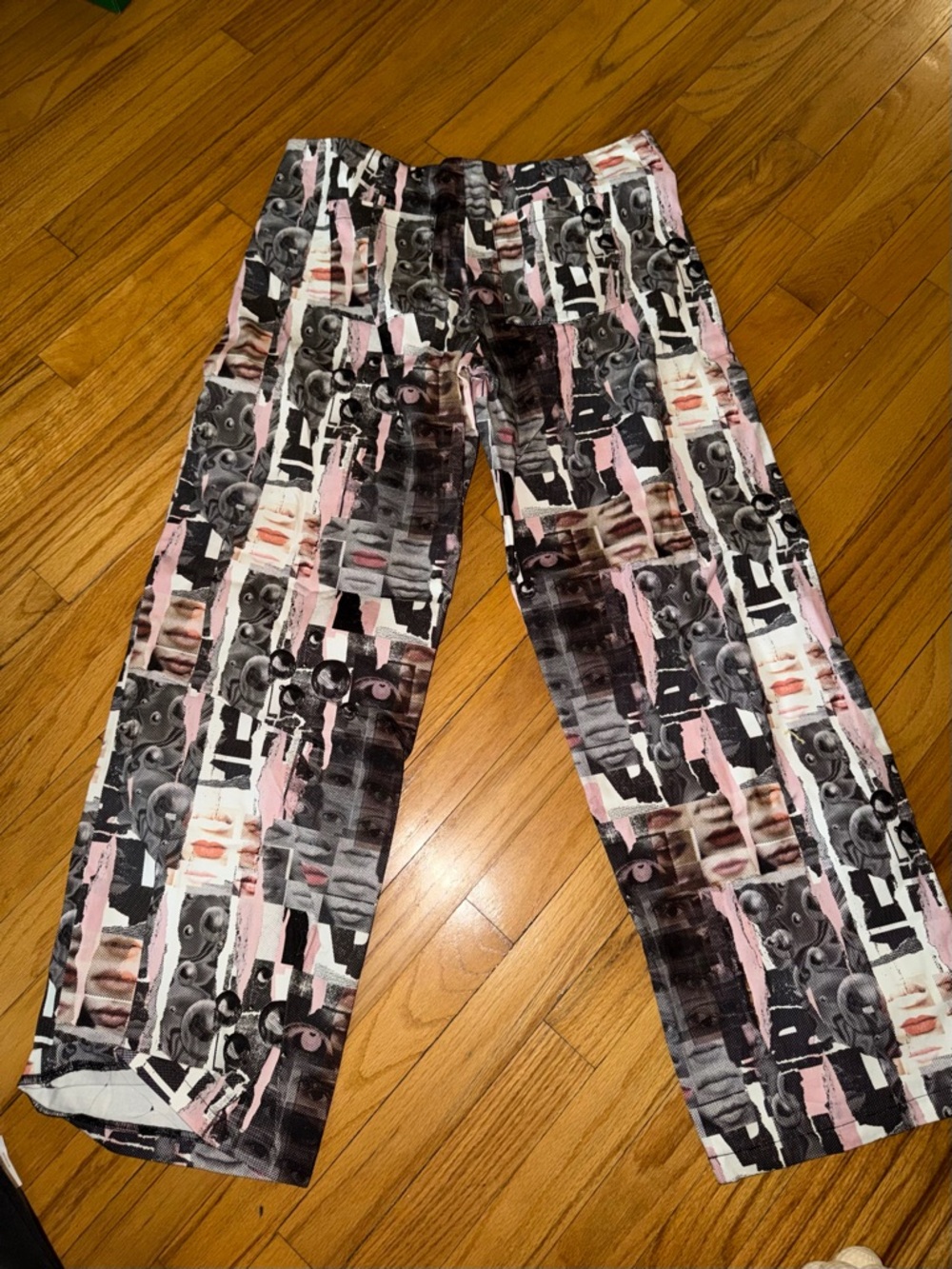 The Ragged Priest Wide-Leg Graphic Pants in Black & Pink - Picture 2 of 4